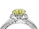 White gold Fancy Yellow Round  Halo Split Shank Pave Diamond Ring with Petal Prong Setting_36