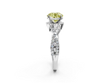 White gold Fancy Yellow Round  Halo Twist Band Solitaire Prong Setting Ring_2