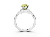 White gold Fancy Yellow Round  Halo Twist Band Solitaire Prong Setting Ring_3