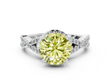 White gold Fancy Yellow Round  Halo Twist Band Solitaire Prong Setting Ring