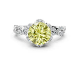 White gold Fancy Yellow Round  Halo Twist Band Solitaire Ring with Six-Prong Setting_3