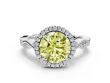 White gold Fancy Yellow Round  Halo Twist Band Solitaire Ring