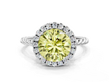 White gold Fancy Yellow Round  Halo Twisted Band Four-Prong Diamond Ring