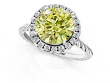 White gold Fancy Yellow Round  Halo Twisted Band Four-Prong Diamond Ring_1