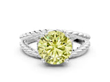 White gold Fancy Yellow Round  Halo Twisted Band Four-Prong Ring_32
