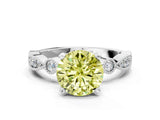 White gold Fancy Yellow Round  Milgrain Bezel Diamond Engagement Ring with Solitaire Prong Setting_29