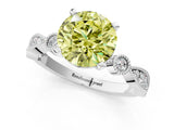 White gold Fancy Yellow Round  Milgrain Bezel Diamond Engagement Ring with Solitaire Prong Setting_30