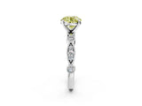 White gold Fancy Yellow Round  Milgrain Bezel Diamond Engagement Ring with Solitaire Prong Setting_31