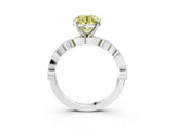 White gold Fancy Yellow Round  Milgrain Bezel Diamond Engagement Ring with Solitaire Prong Setting_32