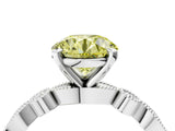 White gold Fancy Yellow Round  Milgrain Bezel Diamond Engagement Ring with Solitaire Prong Setting_33