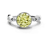 White gold Fancy Yellow Round  Milgrain Marquise Diamond Twist Band Ring_74
