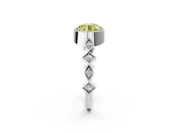 White gold Fancy Yellow Round  Milgrain Marquise Diamond Twist Band Ring