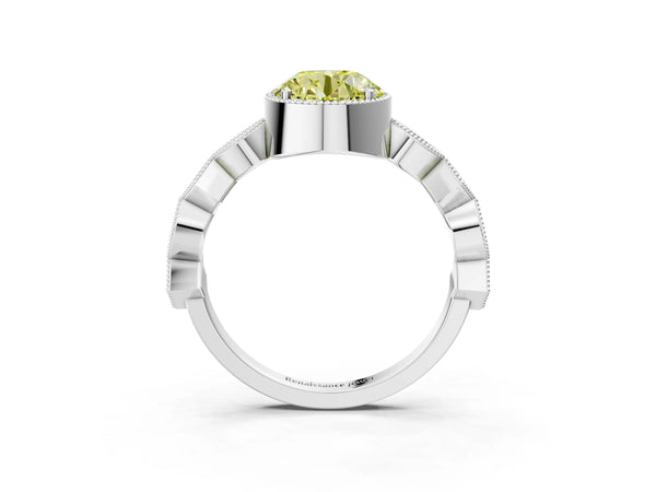 White gold Fancy Yellow Round  Milgrain Marquise Diamond Twist Band Ring