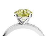 White gold Fancy Yellow Round  Milgrain Pave Diamond Engagement Ring with Four-Prong Setting_4