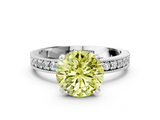 White gold Fancy Yellow Round  Milgrain Pave Diamond Engagement Ring with Four-Prong Setting