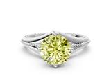 White gold Fancy Yellow Round  Solitaire Beaded Band Six-Prong Setting