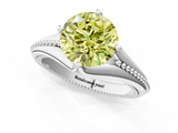 White gold Fancy Yellow Round  Solitaire Beaded Band Six-Prong Setting_1