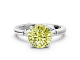 White gold Fancy Yellow Round  Solitaire Beaded Band with Four-Prong Setting