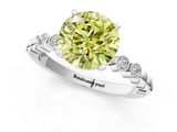 White gold Fancy Yellow Round  Solitaire Bezel Accent Diamond Engagement Ring with Beaded Band and Four-Prong Setting_1
