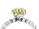 White gold Fancy Yellow Round  Solitaire Bezel Accent Diamond Engagement Ring with Beaded Band and Four-Prong Setting_4