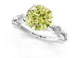 White gold Fancy Yellow Round  Solitaire Bezel-Set Diamond Ring with Beaded Band and Four-Prong Setting_54