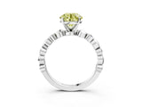 White gold Fancy Yellow Round  Solitaire Bezel-Set Diamond Ring with Beaded Band and Four-Prong Setting_56
