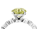 White gold Fancy Yellow Round  Solitaire Bezel-Set Diamond Ring with Beaded Band and Four-Prong Setting_57