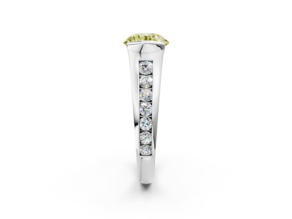 Platinum Fancy Yellow Round  Solitaire Bezel-Set Diamond Ring with Channel-Set Band