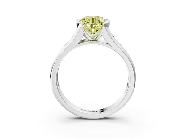 Platinum Fancy Yellow Round  Solitaire Bezel-Set Diamond Ring with Channel-Set Band