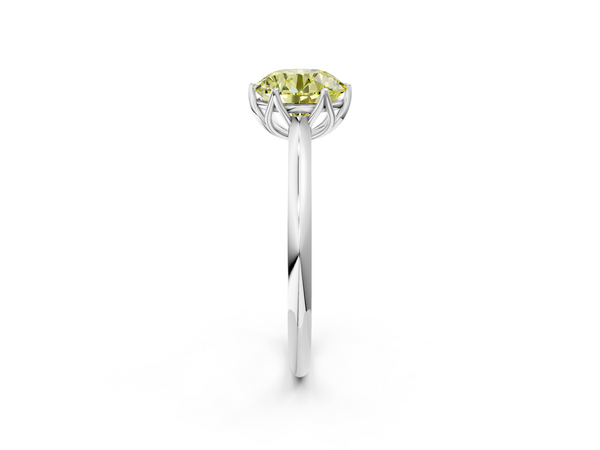 Platinum Fancy Yellow Round  Solitaire Cathedral Diamond Ring with Six-Prong Setting