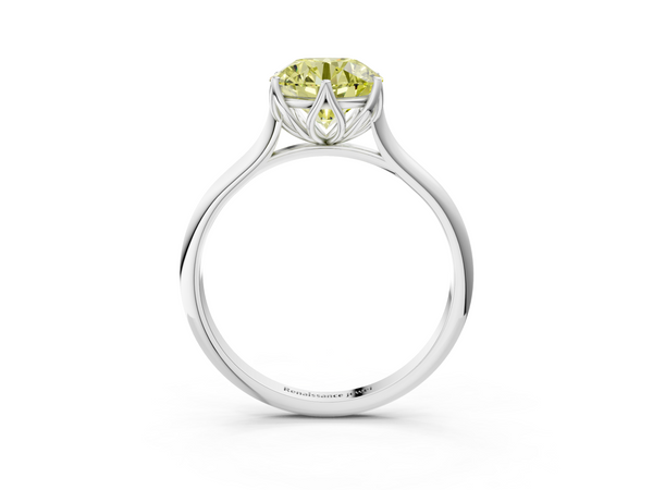 Platinum Fancy Yellow Round  Solitaire Cathedral Diamond Ring with Six-Prong Setting