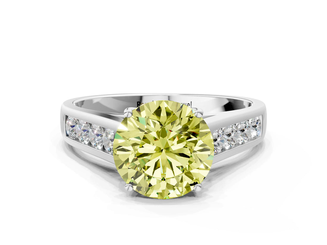 White gold Fancy Yellow Round  Solitaire Channel-Set Diamond Engagement Ring with Four-Prong Setting_28