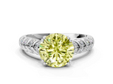 White gold Fancy Yellow Round  Solitaire Chevron Pave Diamond Engagement Ring with Six-Prong Setting