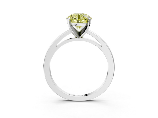 Platinum Fancy Yellow Round  Solitaire Diamond Engagement Ring with Four-Prong Setting on a Classic Band
