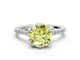 White gold Fancy Yellow Round  Solitaire Diamond Engagement Ring with Pave Band and Six-Prong Setting