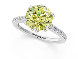 White gold Fancy Yellow Round  Solitaire Diamond Engagement Ring with Pave Band and Six-Prong Setting_1