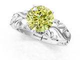White gold Fancy Yellow Round  Solitaire Diamond Leaf Vine Band with Prong Setting_1