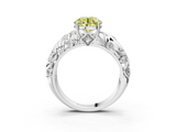 White gold Fancy Yellow Round  Solitaire Diamond Leaf Vine Band with Prong Setting_3