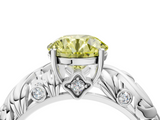 White gold Fancy Yellow Round  Solitaire Diamond Leaf Vine Band with Prong Setting_4