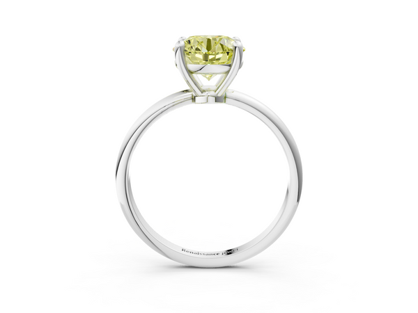 White gold Fancy Yellow Round  Solitaire Diamond Ring with 4-Prong Setting on a Classic Band