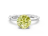 White gold Fancy Yellow Round  Solitaire Diamond Ring with Bamboo Band and Four-Prong Setting