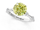White gold Fancy Yellow Round  Solitaire Diamond Ring with Bezel Set Side Stones and Prong Setting_1