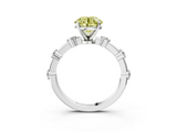 White gold Fancy Yellow Round  Solitaire Diamond Ring with Bezel Set Side Stones and Prong Setting_3
