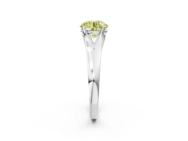 Platinum Fancy Yellow Round  Solitaire Diamond Ring with Cathedral Band and Four-Prong Setting