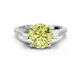 White gold Fancy Yellow Round  Solitaire Diamond Ring with Channel Set Band and Bezel Prong Setting_56