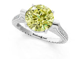 White gold Fancy Yellow Round  Solitaire Diamond Ring with Channel Set Band and Bezel Prong Setting_57