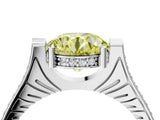 White gold Fancy Yellow Round  Solitaire Diamond Ring with Channel Set Band and Bezel Prong Setting_60