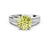 White gold Fancy Yellow Round  Solitaire Diamond Ring with Channel-Set Band and Four-Prong Setting_3