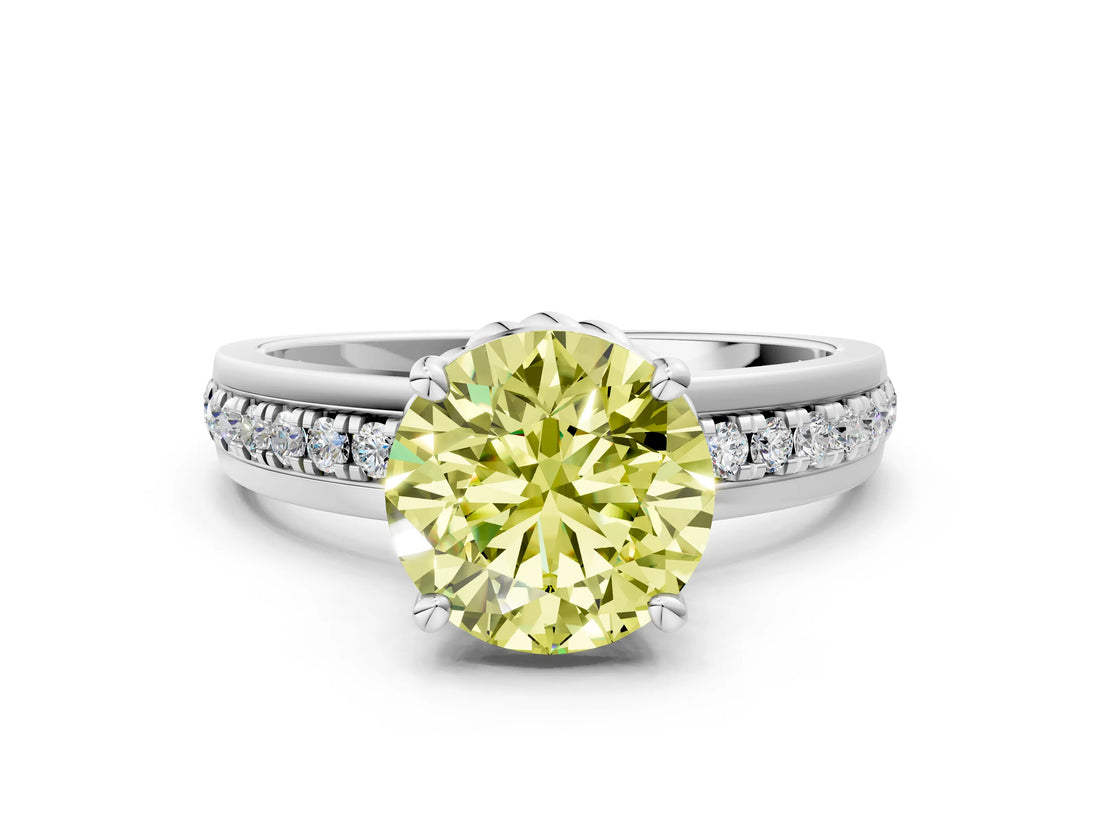 White gold Fancy Yellow Round  Solitaire Diamond Ring with Channel Set Band and Six-Prong Setting_29