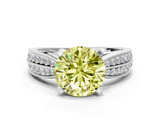 White gold Fancy Yellow Round  Solitaire Diamond Ring with Milgrain Pavé Band and Four-Prong Setting_20